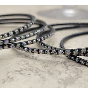 Black with Iridescent Glitter Thin Metal Bangles Metallics Stack of 6